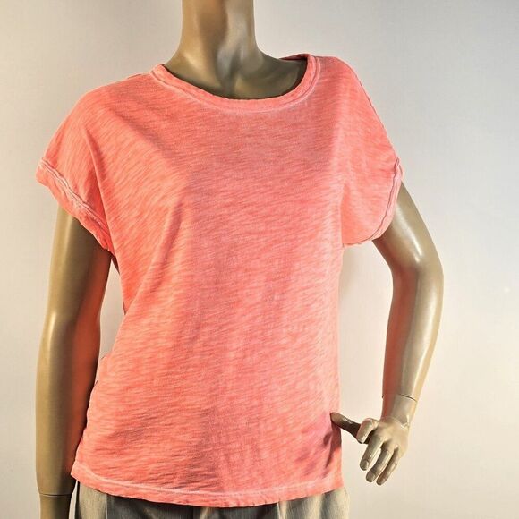 Elliott Lauren All Cotton Tee Size M Tangerine Orange Short Sleeve Crew Neck - Picture 1 of 6
